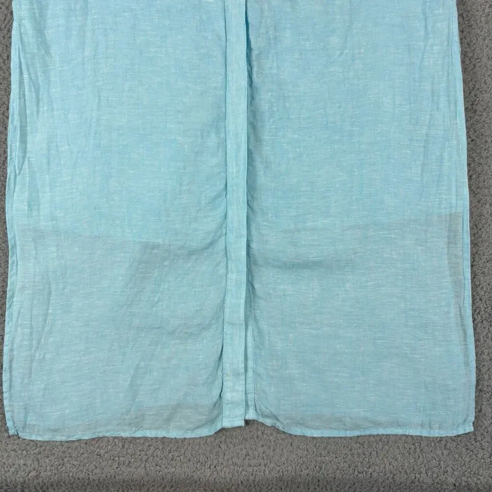 Chicos 100% Linen Tunic Dress Medium Aqua Beachy Coastal Resort Cruise Natural - Picture 3 of 12
